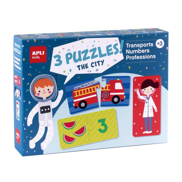 Set 3 mini puzzle Apli, 7x7 cm, 24 piese, profesii