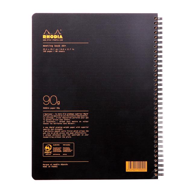 MeetingBook cu spira A4+ Rhodiactive, 80 file, negru