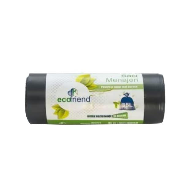 Saci menaj cu snur Ecofriend, negru, 35 litri, 15 bucati/rola