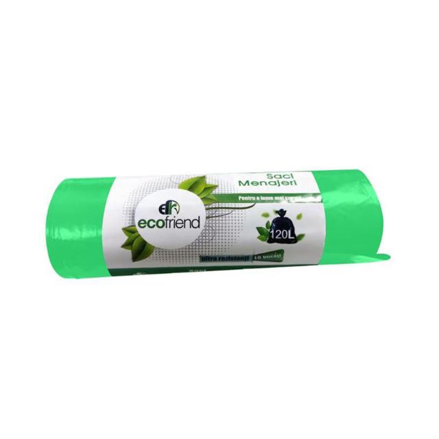 Saci menaj LDPE Ecofriend, verde, 120 litri, 10 bucati/rola 