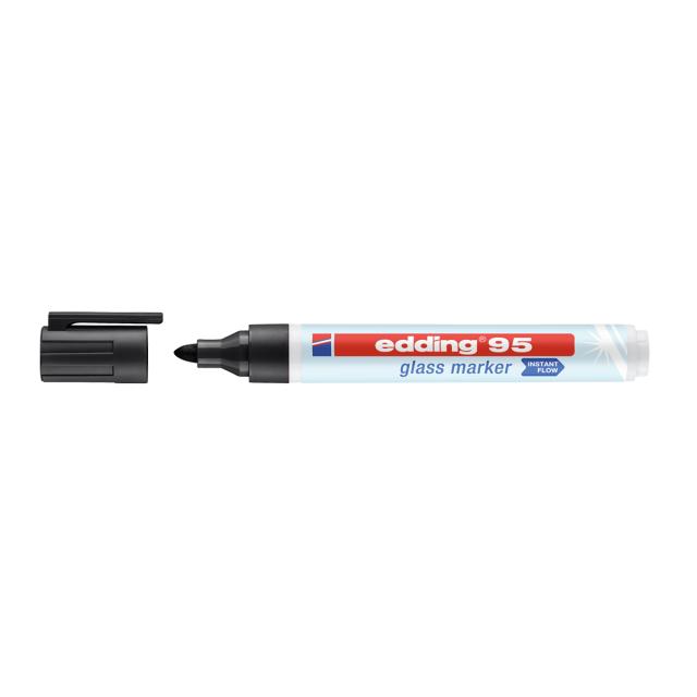 Marker Edding 95, suprafata sticla, varf rotund 1.5-3mm, negru