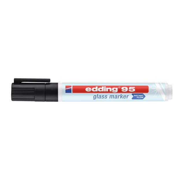 Marker Edding 95, suprafata sticla, varf rotund 1.5-3mm, negru