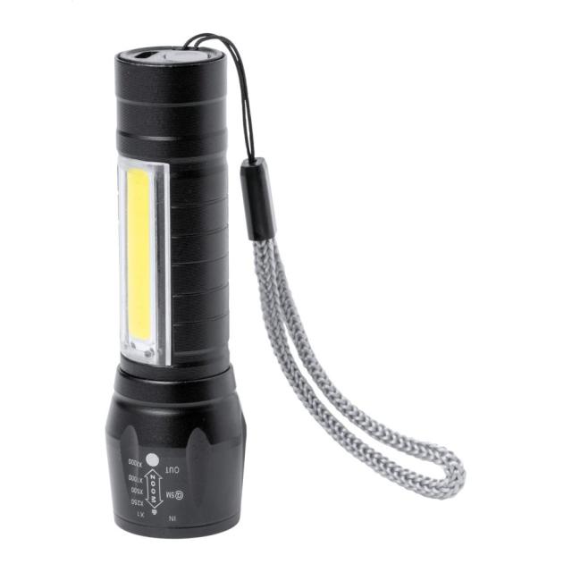 Lanterna aluminiu 1LED, 10 lumini COB, 3 moduri, negru