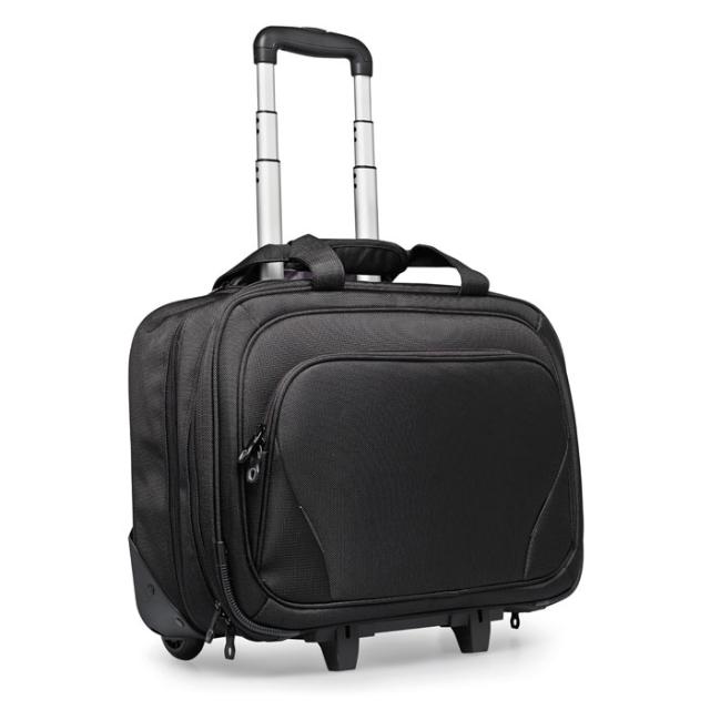 Trolley business Macau, cu buzunar laptop, 17 inch, negru