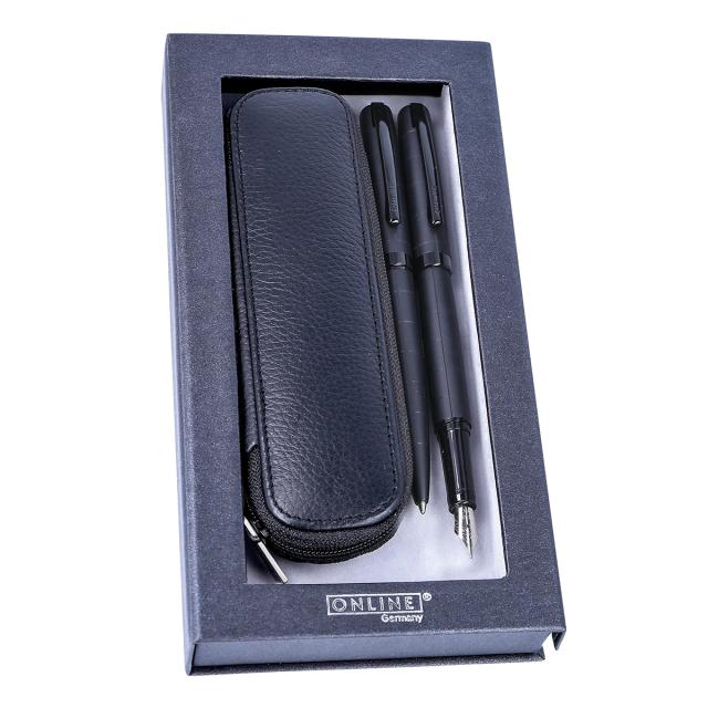 Set stilou pix negru Online Eleganza, etui piele si cutie