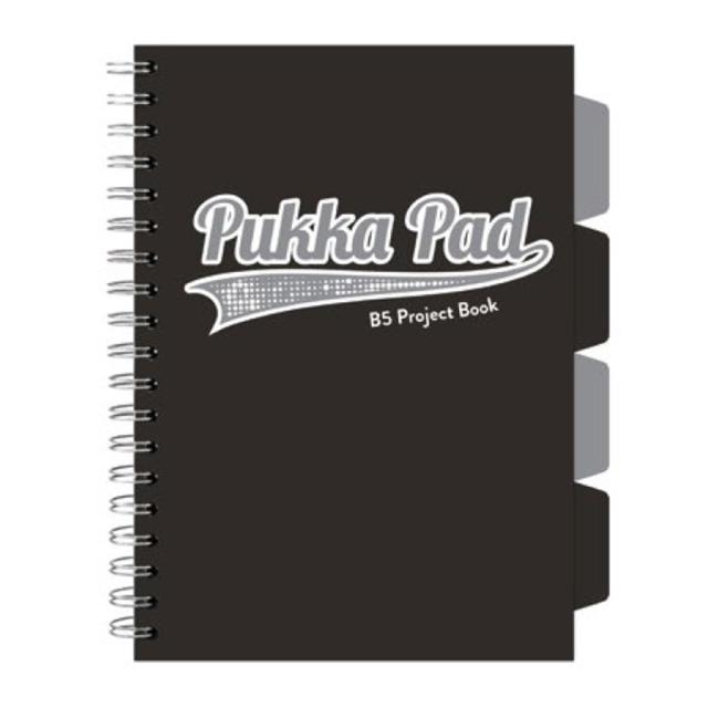 Caiet B5 cu spira si separatoare Pukka Pad Project Book, 200 file, matematica, negru