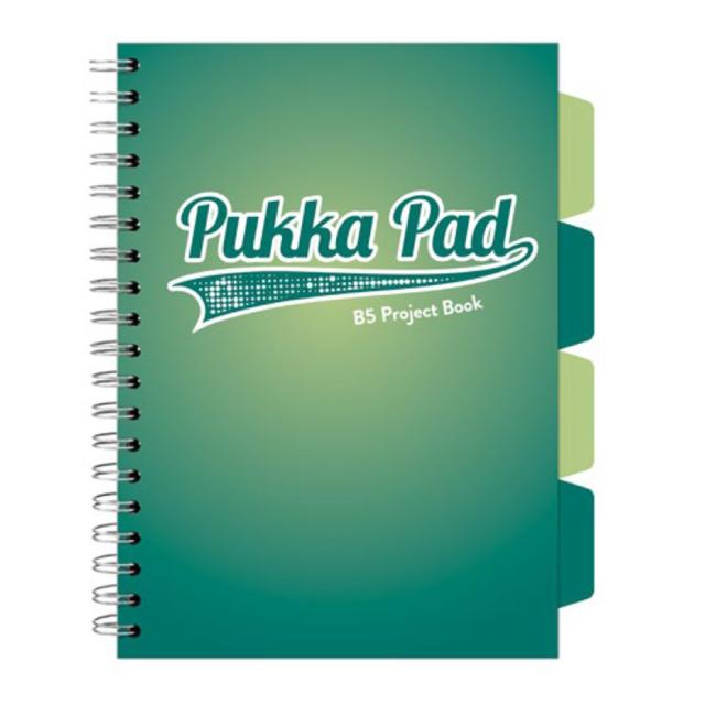 Caiet B5 cu spira si separatoare Pukka Pad Project Book, 200 file, matematica, verde