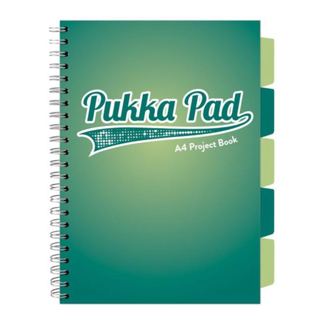 Caiet A4 cu spira si separatoare Pukka Pad Project Book, 200 file, matematica, verde