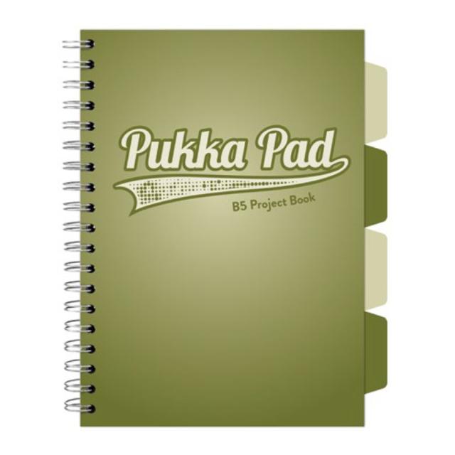 Caiet B5 cu spira si separatoare Pukka Pad Project Book, 200 file, matematica, kaki