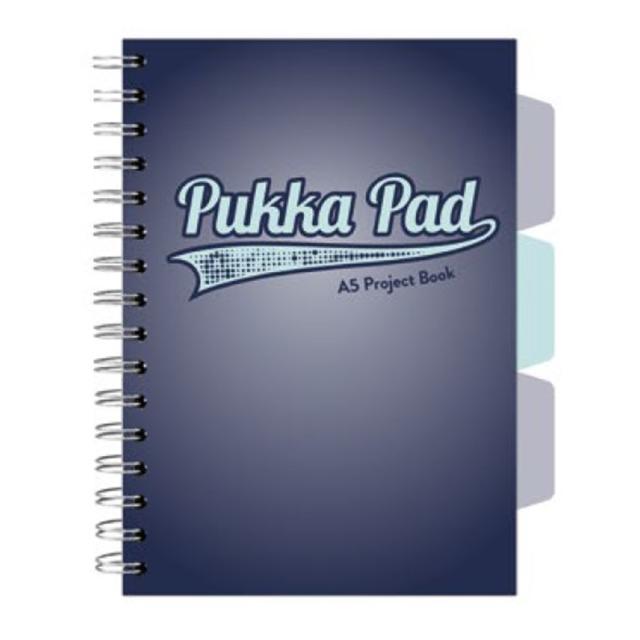 Caiet A5 cu spira si separatoare Pukka Pad Project Book, 200 file, matematica, albastru