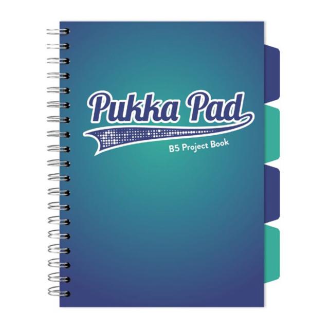 Caiet B5 cu spira si separatoare Pukka Pad Project Book, 200 file, matematica, albastru