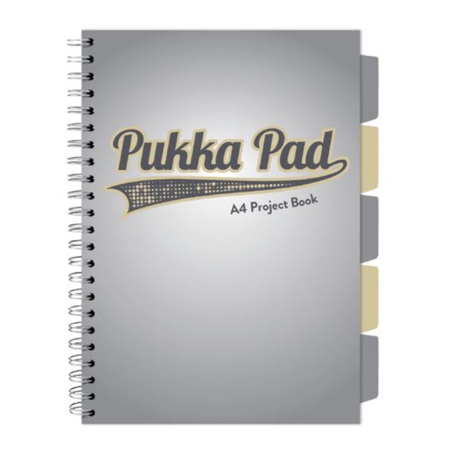 Caiet A4 cu spira si separatoare Pukka Pad Project Book, 200 file, matematica, gri