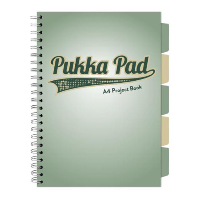 Caiet A5 cu spira si separatoare Pukka Pad Project Book, 200 file, matematica, verde