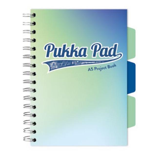 Caiet A5 cu spira si separatoare Pukka Pad Project Book, 200 file, matematica, azur