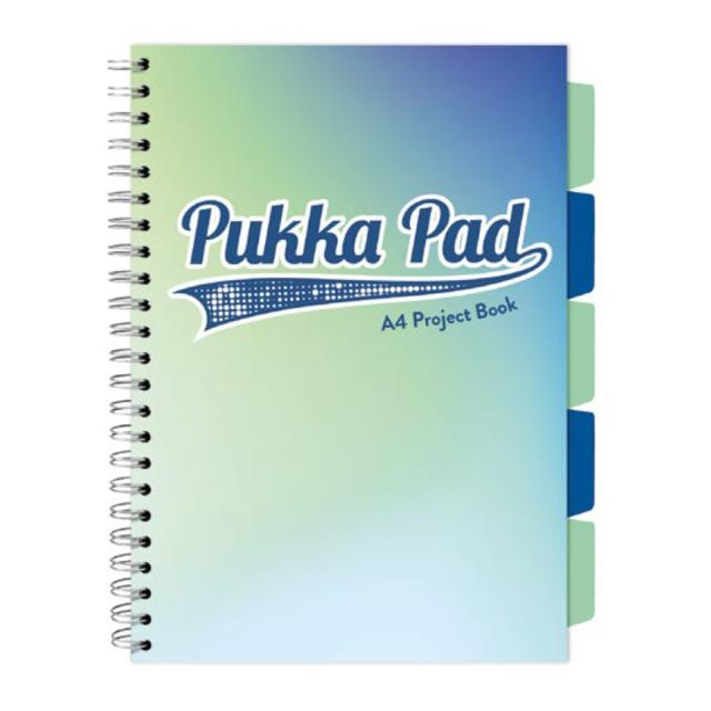 Caiet A4 cu spira si separatoare Pukka Pad Project Book, 200 file, matematica, azur