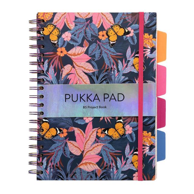 Caiet B5 cu spira si separatoare Pukka Pad Bloom, 200 file, dictando, microperforatii, multicolor