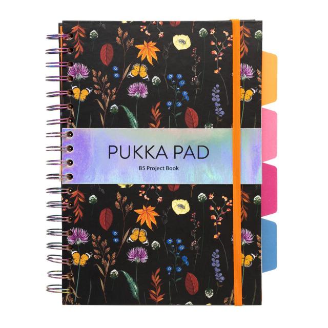 Caiet B5 cu spira si separatoare Pukka Pad Bloom, 200 file, dictando, microperforatii, multicolor