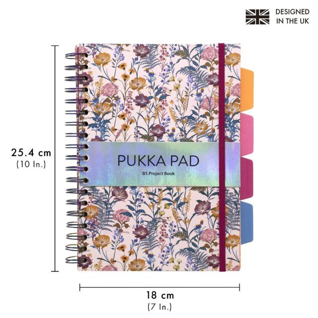 Caiet B5 cu spira si separatoare Pukka Pad Bloom, 200 file, dictando, microperforatii, multicolor