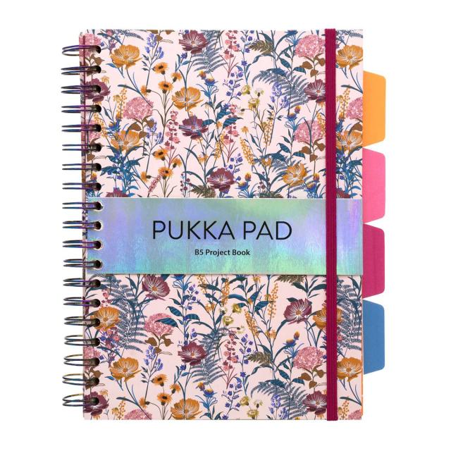 Caiet B5 cu spira si separatoare Pukka Pad Bloom, 200 file, dictando, microperforatii, multicolor