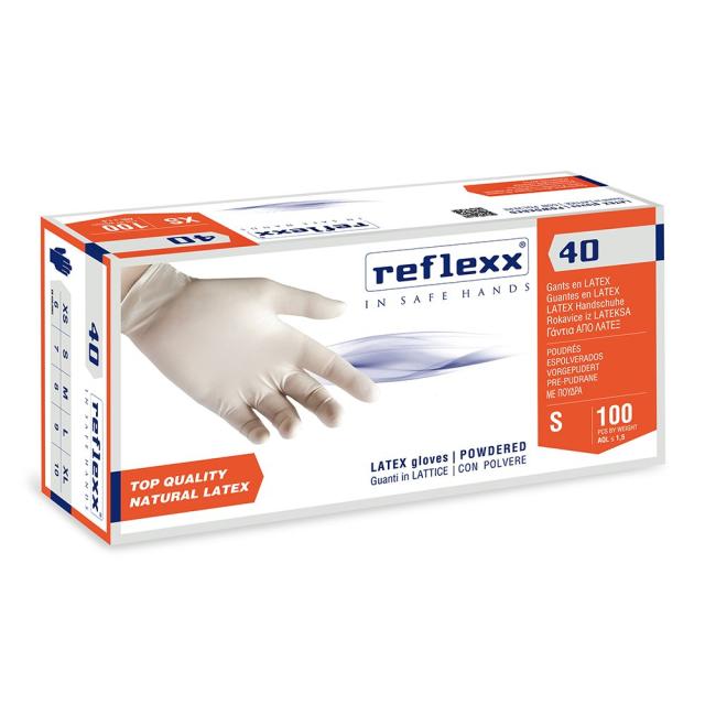 Manusi latex pudrate, Reflexx R40, 100 buc/cutie, marimea S