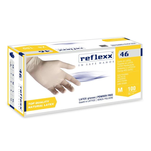 Manusi latex nepudrate, Reflexx R46, 100 buc/cutie, marimea M