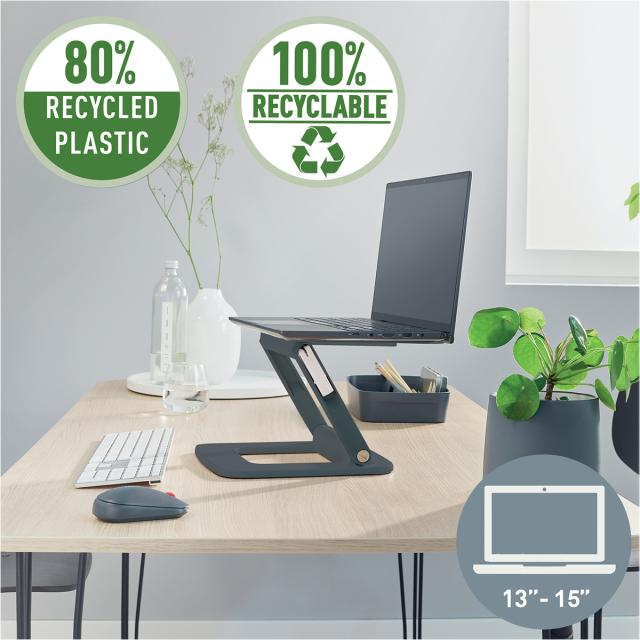 Suport ergonomic Leitz Ergo, pentru laptop, ajustabil, plastic partial reciclat, gri-carbune