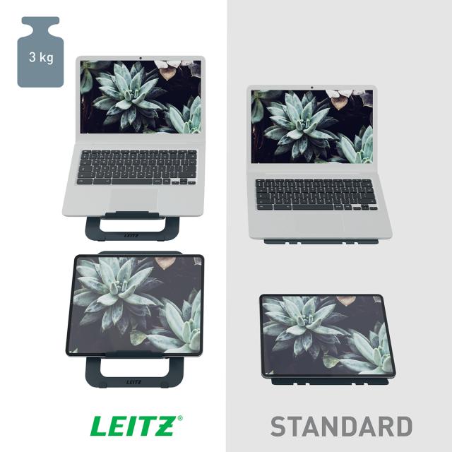 Suport ergonomic Leitz Ergo Slim, pentru laptop, ajustabil, aluminiu, reciclabil, gri-carbune