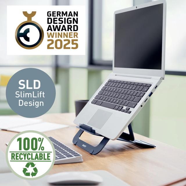 Suport ergonomic Leitz Ergo Slim, pentru laptop, ajustabil, aluminiu, reciclabil, gri-carbune