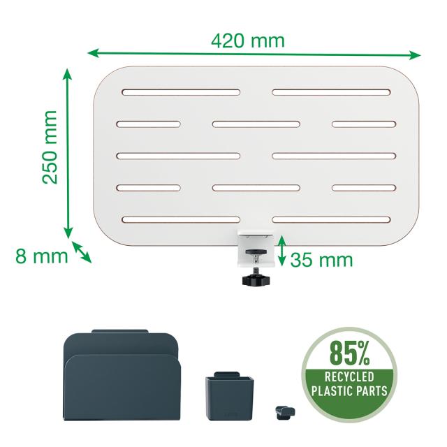 Kit organizator Leitz Ergo, pentru birou, 42x25 cm, include 3 suporti pentru accesorii, alb