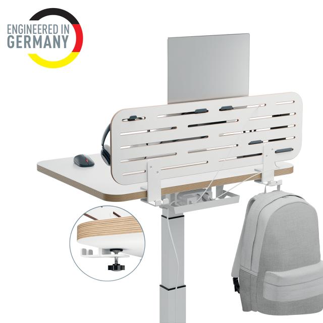 Kit organizator Leitz Ergo, pentru birou, 80x25 cm, include suport pentru laptop si 3 suporti pentru accesorii, alb