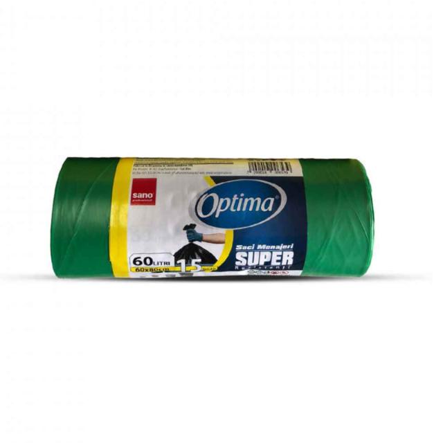 Saci menajeri LDPE, verzi, 60L, 60x80 cm, 25 microni, 15 saci/rola