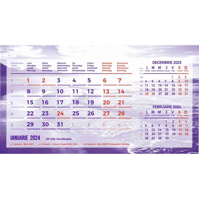 Calendar triptic, de birou, 12 file