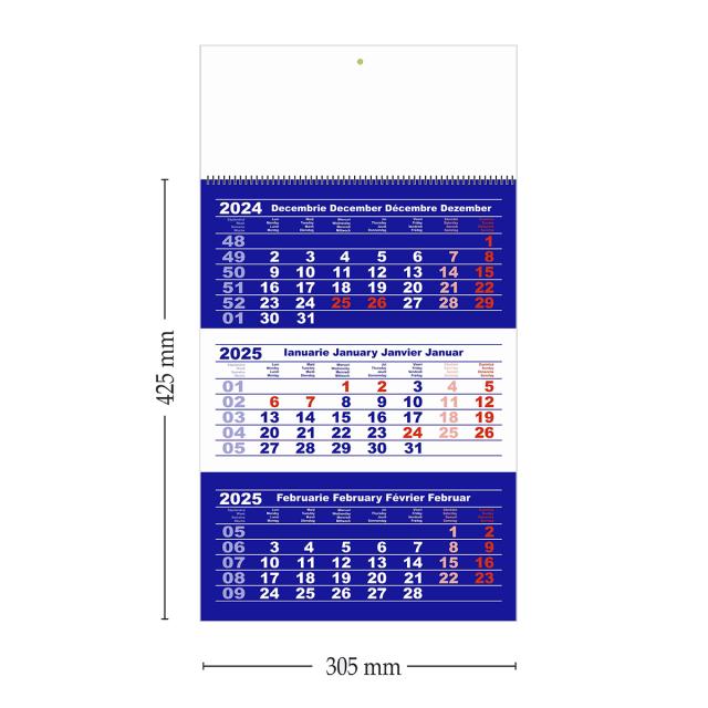 Calendar triptic de perete albastru, 12 file, cursor montat