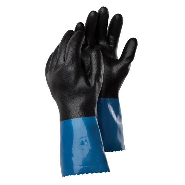 Manusi Tegera 71000, protectie chimica, nitril/PVC, nailon, granulat, negru/albastru,  marime 7, flexibile, durabile